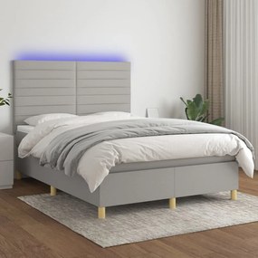 Letto a molle materasso e led grigio chiaro 140x200 cm tessuto