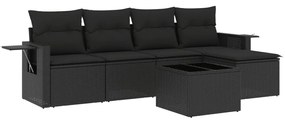 Set divano da giardino 6 pz con cuscini nero in polyrattan