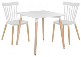 Set Tavolo Da Pranzo Royal In Legno Di Faggio E Mdf (80x80 Cm) E 2 Sedie Royal Bianco - Sklum