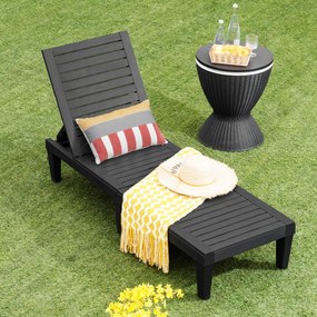 Costway Chaise longue da esterno con schienale regolabile, Sedia reclinabile resistente alle intemperie per cortile Nero