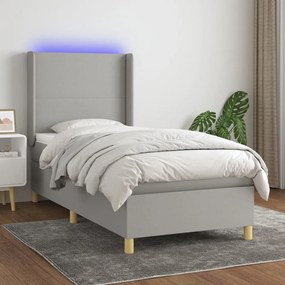 Letto a Molle Materasso e LED Grigio Chiaro 80x200 cm Tessuto