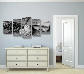 Quadri 5 pezzi – Foglie nostalgiche in bianco e nero
