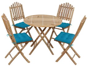 Set Da Pranzo Da Giardino 5 Pz Pieghevole Con Cuscini İn Bambù /