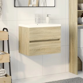 Set mobili da bagno 2 pz in ceramica e legno multistrato