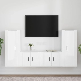 Set Di Mobili Porta Tv 4 Pz Bianco Lucido İn Legno Multistrato /