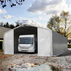 TOOLPORT 8x36m tenda garage 3m, PVC 850, grigio, con statica (sottofondo in cemento) - (99471)