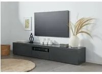 Mobile porta TV Dcoppolin, Credenza bassa da soggiorno a 3 ante, Base porta TV, 220x40h35 cm, Antracite