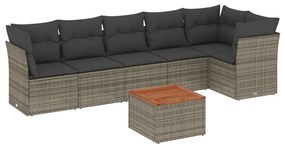 Set Divani da Giardino 7 pz con Cuscini Grigio in Polyrattan