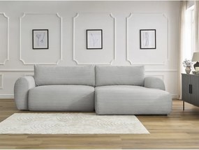 Divano angolare in grigio chiaro allungabile (con penisola a destra) con rivestimento in velluto a coste Lucien – Bobochic Paris