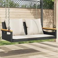 Panchina a Dondolo con Cuscini Nera 109x62x40 cm in Polyrattan 368146