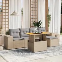 Set Divano da Giardino 6 pz con Cuscini Beige in Polyrattan 3275922