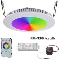 KIT cromoterapia faretto incasso pannello slim LED 8W RGB 3000K multicolore 24V WiFi telecomando alexa google foro 13cm