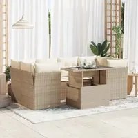 Set Divani da Giardino 7 pz con Cuscini Beige in Polyrattan 3326109