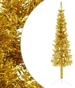 Albero di Natale Artificiale Sottile con Supporto Oro, 120cm