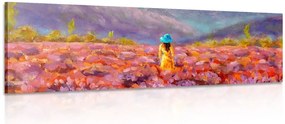 Quadro su tela – Ragazza in abito giallo in un campo di lavanda