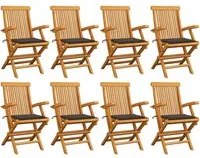 Sedie da Giardino con Cuscini Tortora 8 pz Legno Massello Teak 3072897