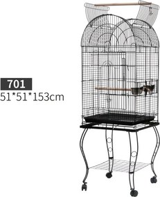 Voliera Gabbia per Uccelli e Canarini 51x51x153 cm con Ruote in Metallo Nero...