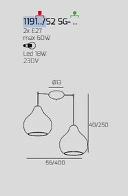 Sospensione bianco 2 luci spostabile vetri (1 grande ambra + 1 gran...