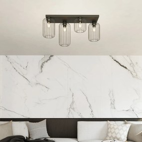 Plafonriera Minimal Industrial Vulcano 4 Luci Lineari Nera