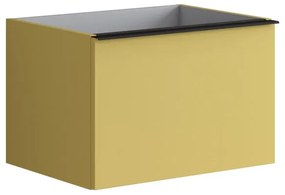 Mobile da bagno sotto lavabo Pixel plain giallo sole e maniglia alluminio nero laccato L 60 x H 40 x P 45.5 cm 2 cassetti, lavabo non incluso