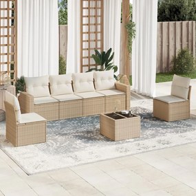 Set Divani da Giardino 7 pz con Cuscini Beige in Polyrattan