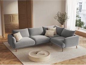 Divano angolare grigio (con penisola a destra/a L) con rivestimento in velluto Naomi – Micadoni