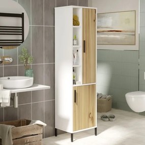 Colonna Bagno Multiuso Armadietto 45x36x174H Rovere E Bianco Flora