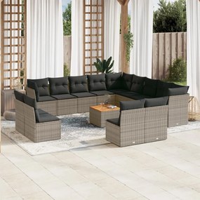 Set divani da giardino 14pz con cuscini in polyrattan grigio