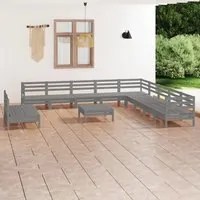 Set Divani da Giardino 12 pz in Legno Massello di Pino Grigio cod mxl 38054