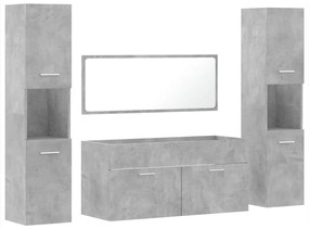 Set mobili da bagno 4 pz grigio cemento in legno multistrato