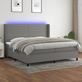 Letto a molle materasso e led grigio scuro 200x200cm in tessuto