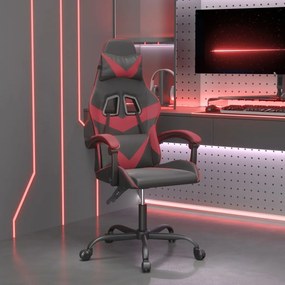 Sedia da gaming girevole nero e rosso vino in similpelle