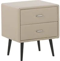 Comodino Rivestimento in Ecopelle Beige 2 Cassetti Comodino Design Moderno Minimalista Gambe Nere