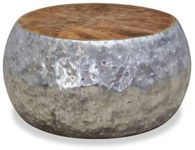 Tavolino Da Salotto İn Alluminio E Legno Di Teak 60x60x30 Cm /