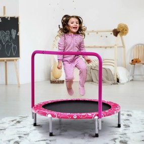 Costway Trampolino per bambini con copertura di sicurezza e maniglia, Tappeto elastico pieghevole 92x92x80,5cm Rosa