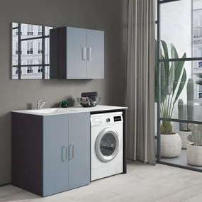Pensile bagno Desi laccato indaco e grigio ombra, 2 ante P 20 x L 70 x H 70 cm