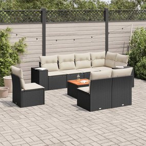 Set Divani da Giardino 9 pz con Cuscini Nero in Polyrattan