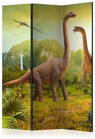Paravento design Dinosauri (3-parti) - rettili preistorici e paesaggio per bambini