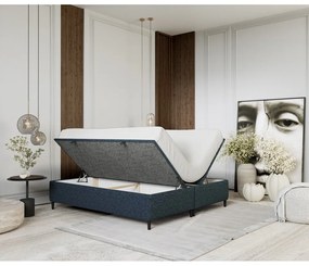 Letto matrimoniale imbottito blu scuro con contenitore 200x200 cm Tate - Maison de Rêve