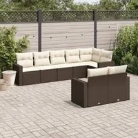 Set Divani da Giardino 8 pz con Cuscini Marrone in Polyrattan 3251560