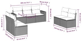 Set divani da giardino 7 pz con cuscini marrone in polyrattan