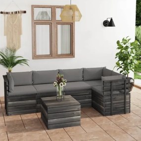 Set Divani da Giardino su Pallet 6 pz con Cuscini Massello Pino