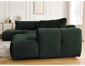 Divano angolare verde allungabile e con contenitore (penisola a sinistra/a U) con rivestimento in ciniglia Fuji – Bobochic Paris