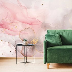 Carta da parati autoadesiva – Fiori eleganti con tocco rosa-oro