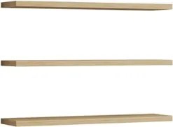 Set 3 Mensole Sospese Da 60 Cm Effetto Legno Chiaro Boss