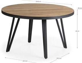 Tavolino da salotto rotondo nero/di colore naturale con piano effetto rovere ø 80 cm Sindi – Marckeric