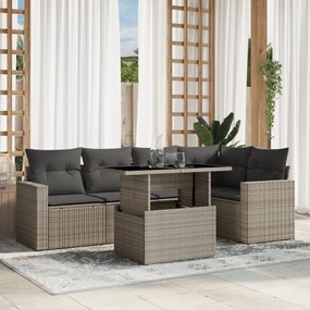 Set divano da giardino 6pz con cuscini grigio chiaro polyrattan