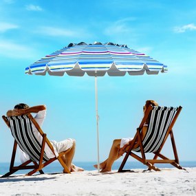 Costway Ombrellone 2,43m da spiaggia con protezione solare UPF50+ inclinato, Ombrellone portatile da esterno Azzurro