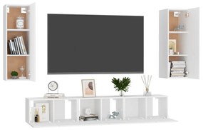 Set mobili porta tv 5 pz bianco in legno multistrato