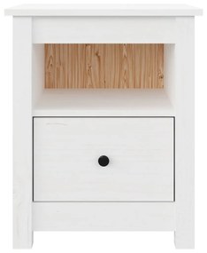 Comodino Bianco 40x35x49 cm in Legno Massello di Pino